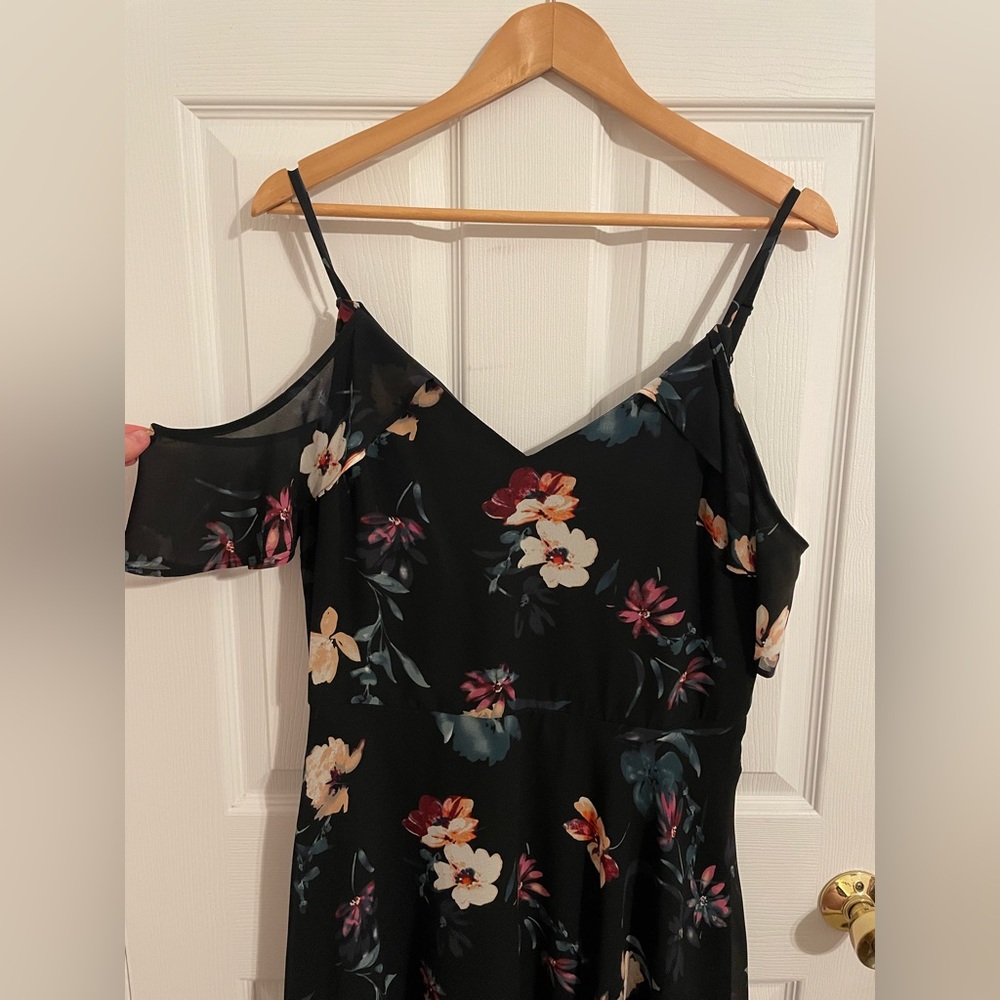 Le Château cold shoulder, asymmetrical floral dress